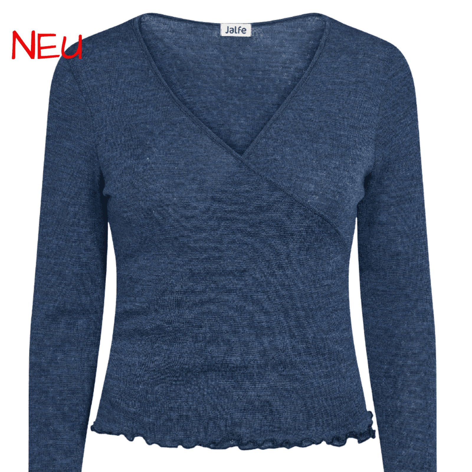 Jeansfarbenes Wollwickkelshirt von Jalfe