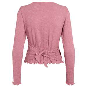 Rückansicht des Wickelshirts in Rosa