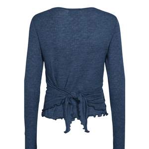 Rückseite des jeansfarbenem Wickelshirts