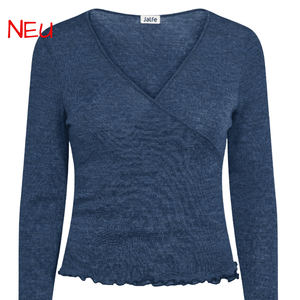 Jeansfarbenes Wollwickkelshirt von Jalfe