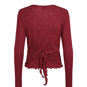 Rückseite des petrolfarbenem Wickelshirts