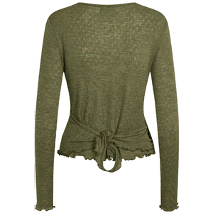 Rückseite des olivfarbenem Wickelshirts