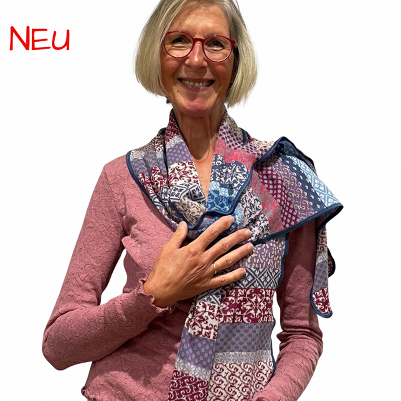 Bunt gemusterter Merino Wollschal von Invero